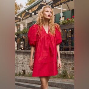 HUNTER BELL- Jenkins Dress- Scarlet- Red Puff Sleeve Dress
